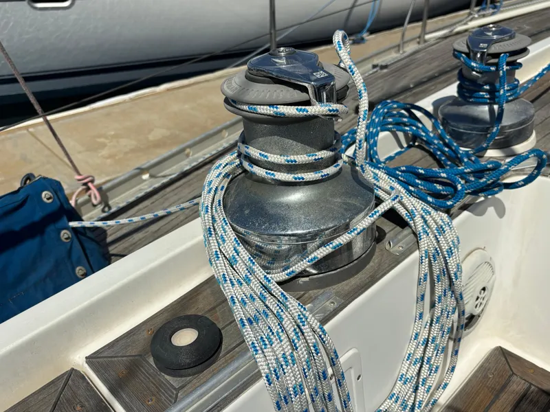 Slide: The Image of Winch and ropes on 1994 Nautor Swan 46 MK II sailboat deck. - 11