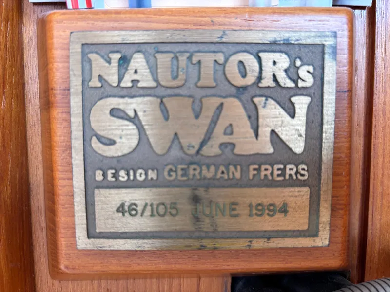 Slide: The Image of Plaque of Nautor Swan 46 MK II, designed by German Frers, June 1994. - 49