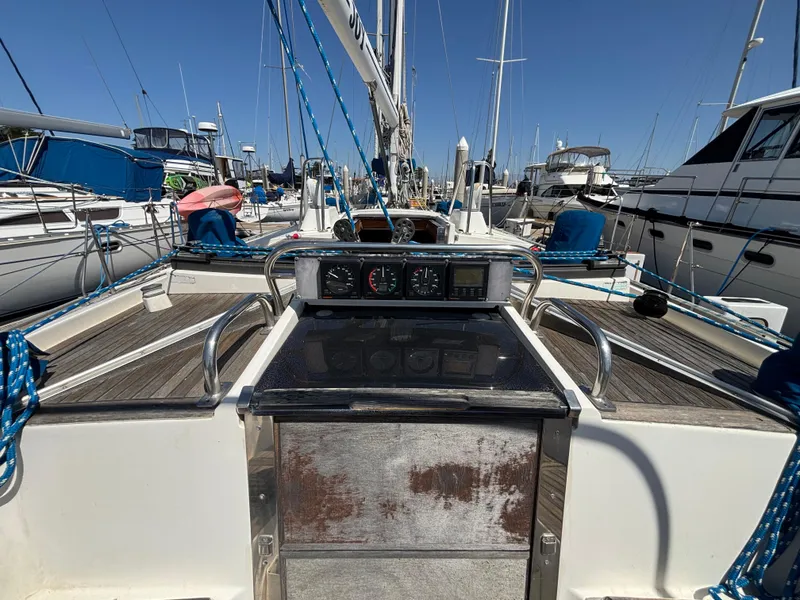 Slide: The Image of Cockpit view of 1994 Nautor Swan 46 MK II yacht, docked in a marina. - 9