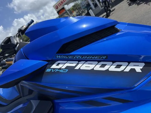 Slide: The Image of 2023 Yamaha WaveRunner GP1800R SVHO in vibrant blue, close-up view. - 8