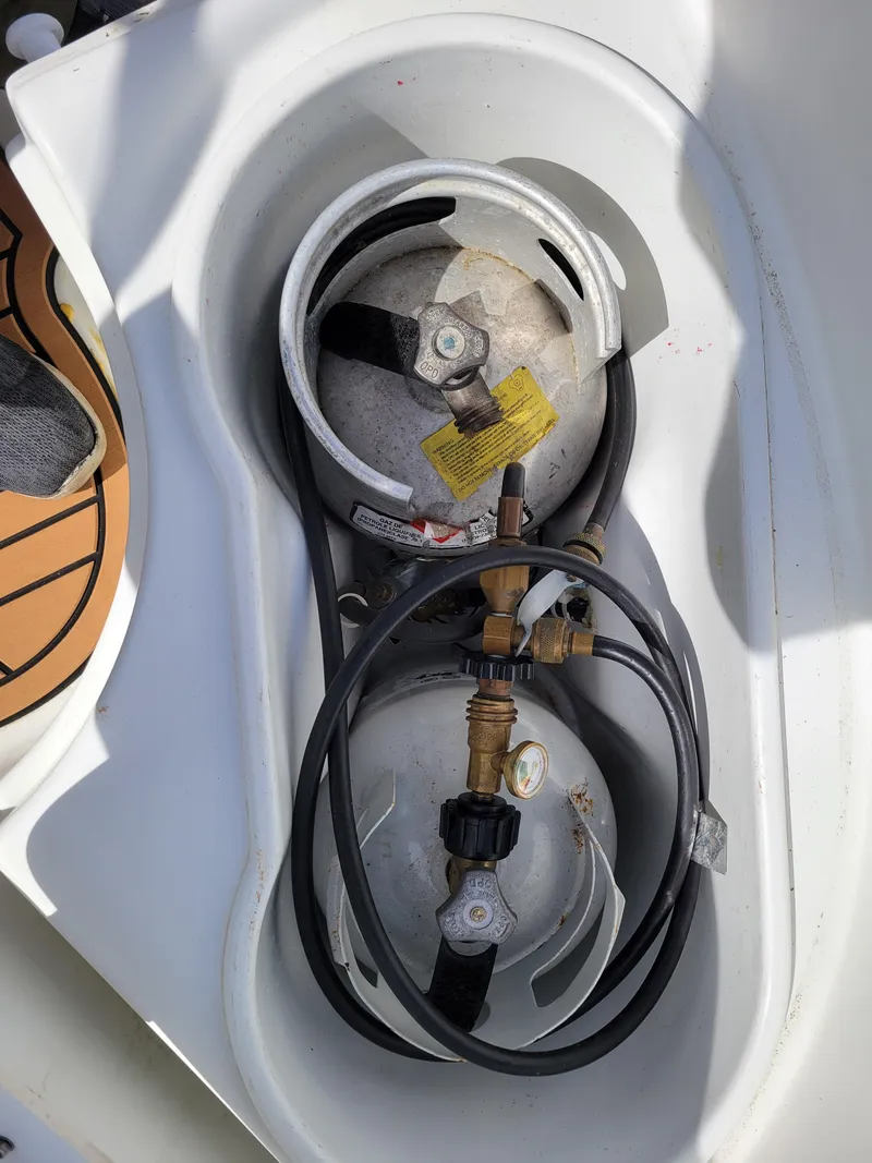 Slide: The Image of Propane tanks in Jeanneau Sun Odyssey 37, 2001 model, boat storage compartment. - 18