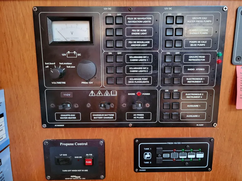 Slide: The Image of Electrical control panel of a 2001 Jeanneau Sun Odyssey 37 sailboat. - 36