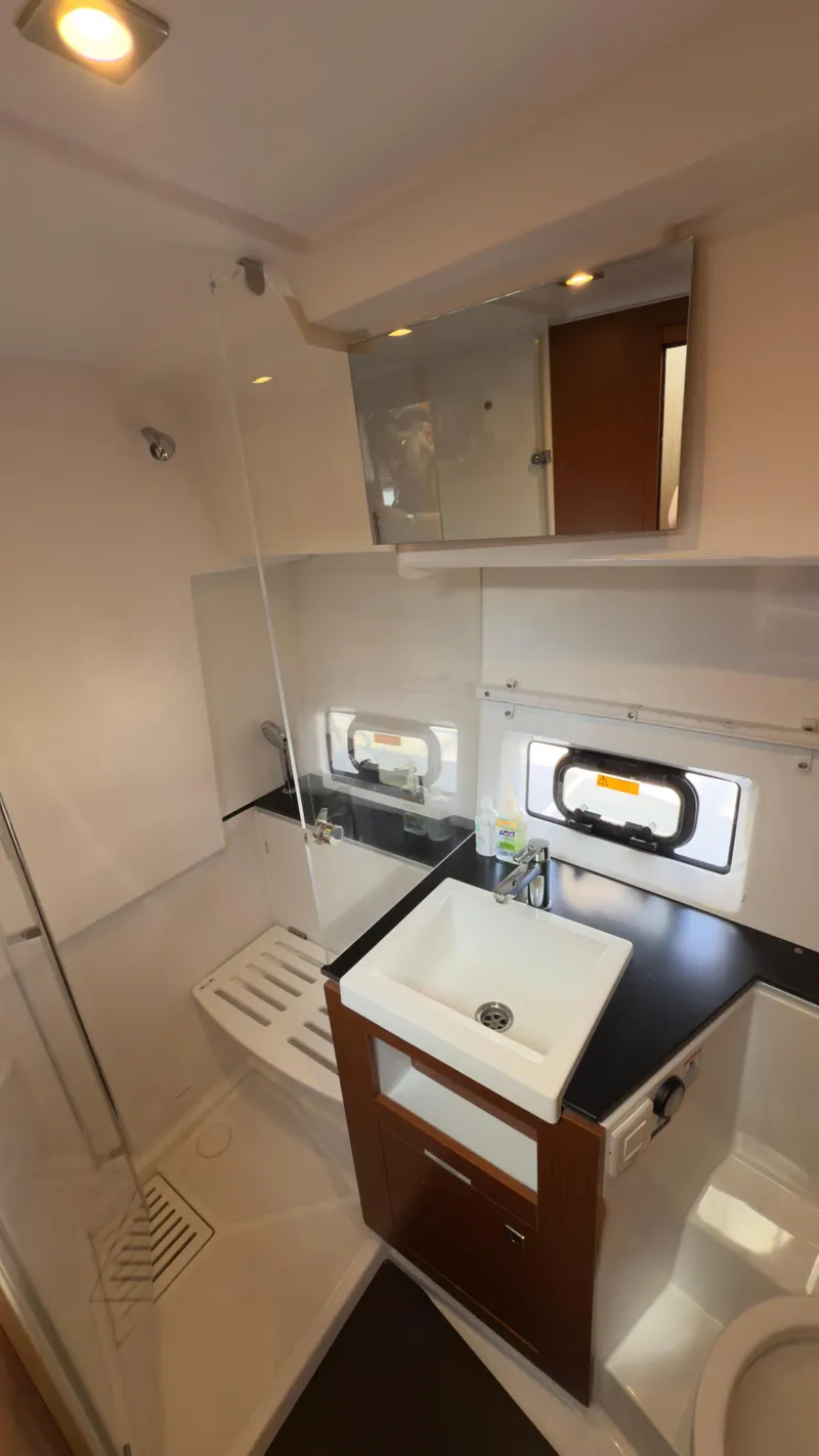 Slide: The Image of 2016 Jeanneau Velasco 37F bathroom with modern fixtures and compact design. - 22