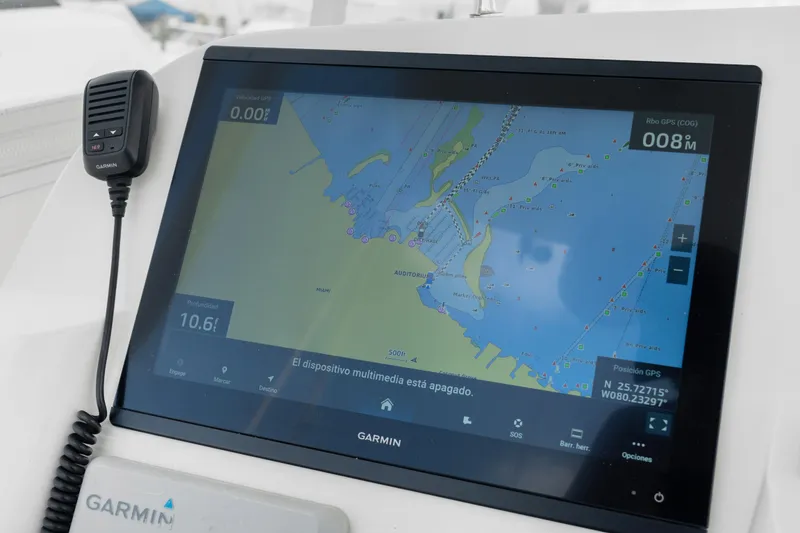 Slide: The Image of Garmin marine GPS display on 2004 Intrepid 377 Walkaround boat dashboard. - 4