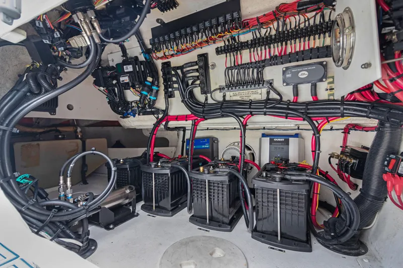Slide: The Image of Electrical system of a 2004 Intrepid 377 Walkaround boat, showcasing wiring and components. - 53