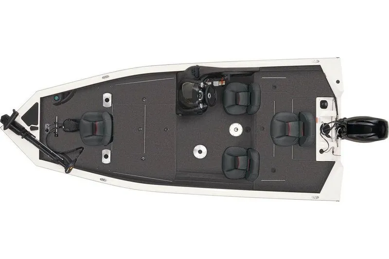 Slide: The Image of 2025 Tracker Pro Team 175 boat, top view, featuring four seats and a sleek design. - 17