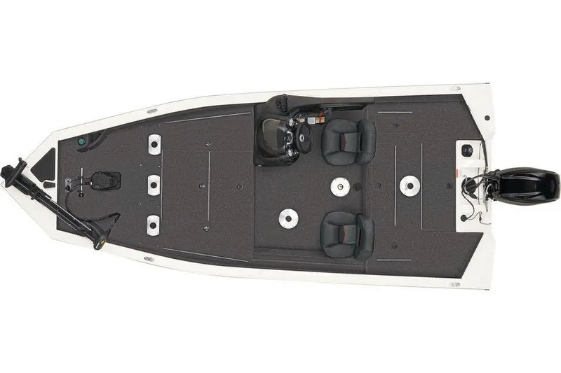 Slide: The Image of 2025 Tracker Pro Team 175 boat, top view, featuring dual seats and spacious deck layout. - 18
