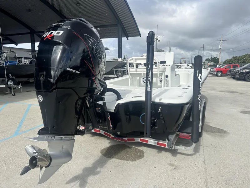 Slide: The Image of 2012 Yellowfin 24 Bay boat with Mercury 400R engine on trailer. - 20