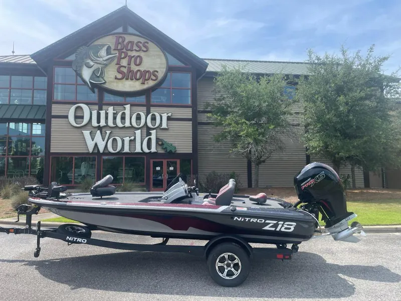 Slide: The Image of 2025 Nitro Z18 Pro boat outside Bass Pro Shops Outdoor World. - 4