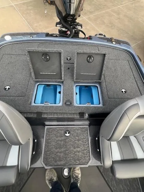 Slide: The Image of 2025 Nitro Z21 XL Pro boat interior with storage compartments and seating. - 16
