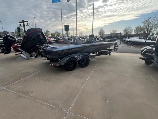 Slide: The Image of 2025 Nitro Z21 XL Pro boat displayed outdoors on a concrete surface. - 2