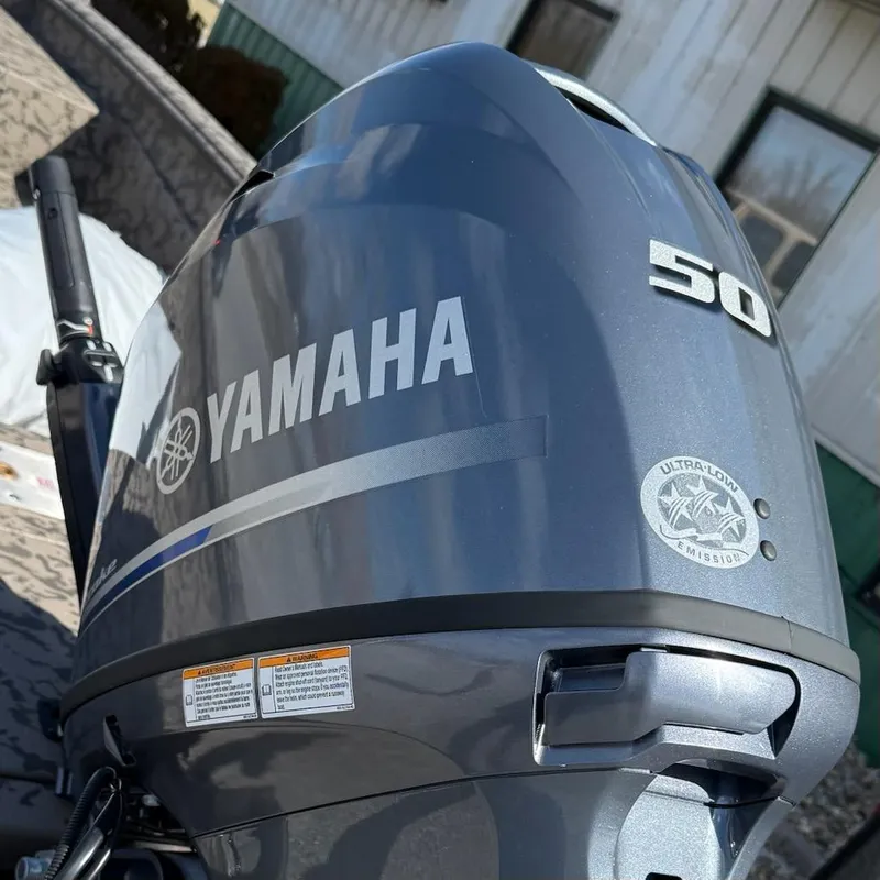 Slide: The Image of Yamaha 50 horsepower outboard motor on Xpress H16DB, 2025 model, Nat Gear Paint. - 3