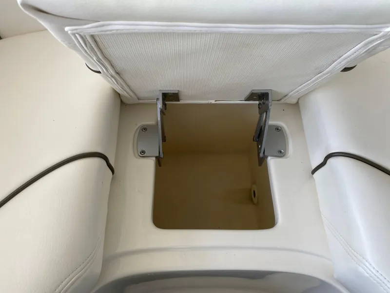 Slide: The Image of Open storage compartment on a 2010 Sea Ray 300 SLX boat seat. - 41