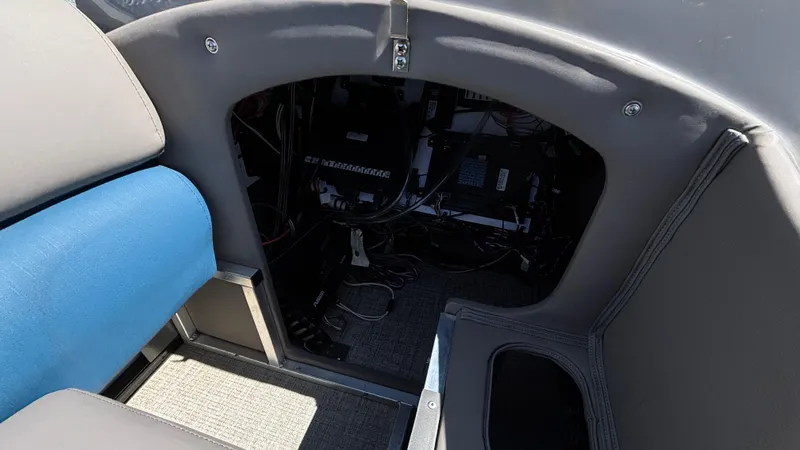 Slide: The Image of 2024 Tahoe Pontoon 2585 Cascade interior wiring and seating detail. - 23