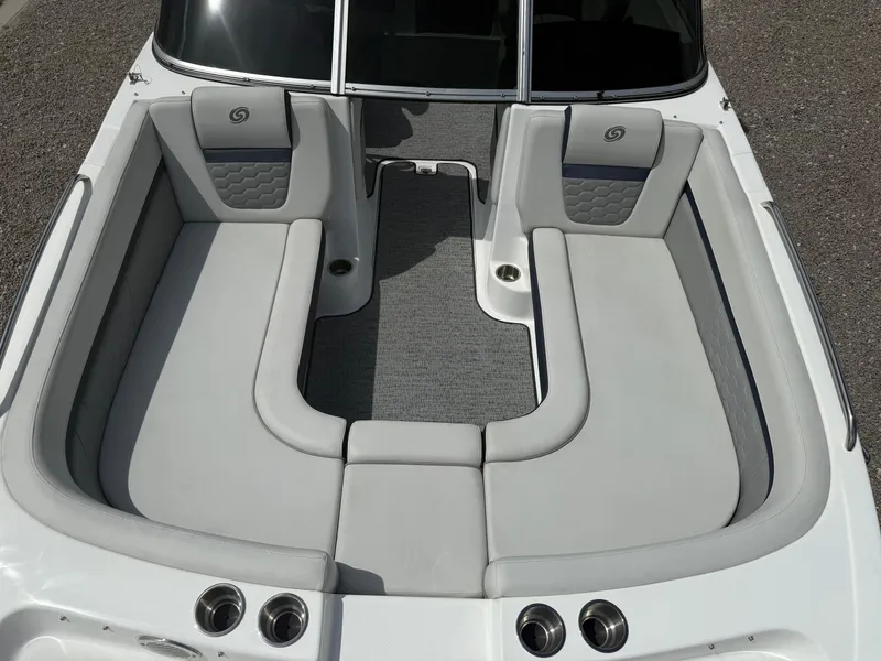 Slide: The Image of 2021 Hurricane SunDeck 217 OB boat interior with spacious seating and modern design. - 12