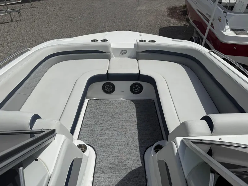 Slide: The Image of 2021 Hurricane SunDeck 217 OB boat interior with spacious seating and modern design. - 14