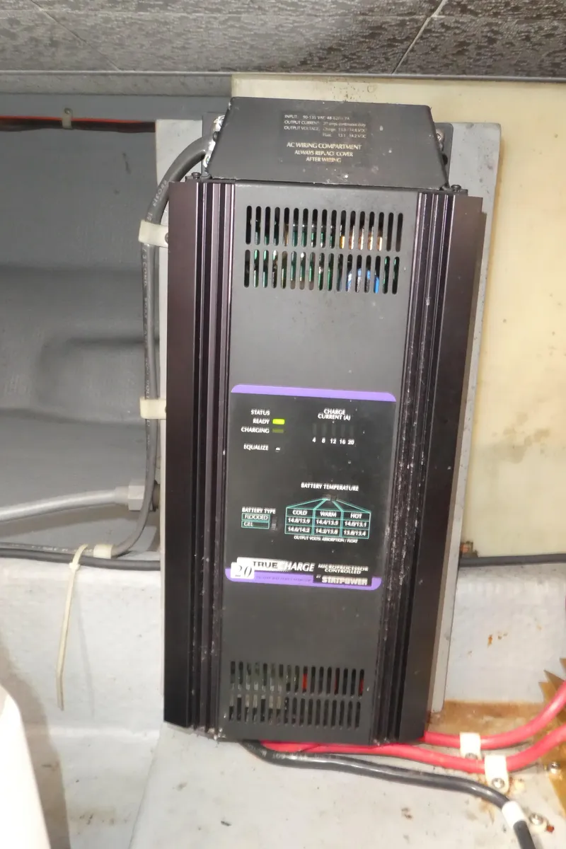 Slide: The Image of Battery charger in a 1992 Camano 31 boat, mounted in the engine compartment. - 27