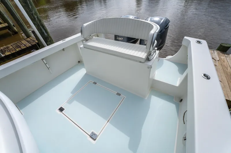 Slide: The Image of 2018 Albury Brothers 33 boat deck with seating and twin engines. - 15