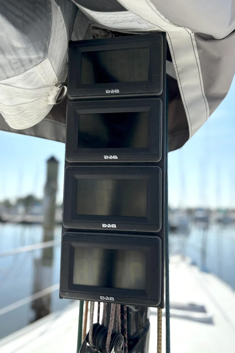 Slide: The Image of Sailing instruments on a 2015 J Boats J 111 yacht, docked in a marina. - 8