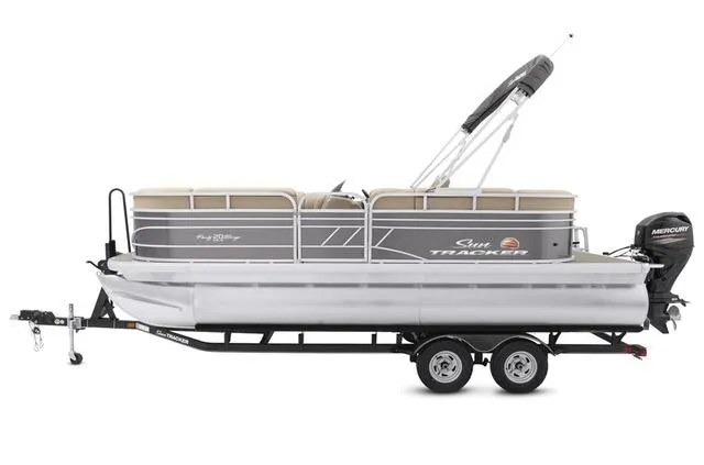 Slide: The Image of 2021 Sun Tracker Party Barge 20 DLX pontoon boat with trailer and outboard motor. - 15