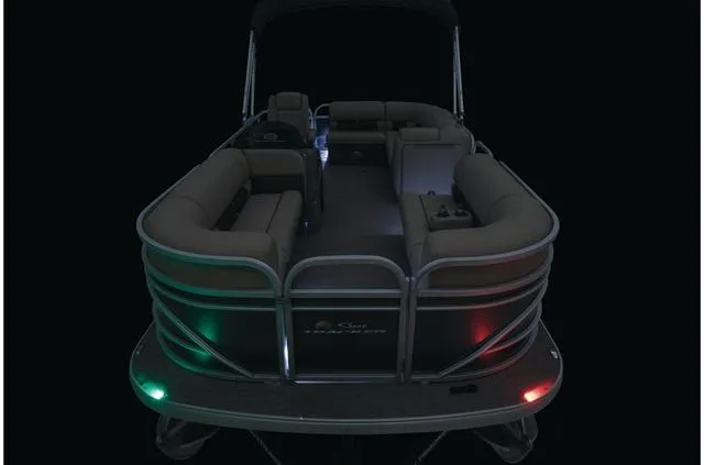 Slide: The Image of 2021 Sun Tracker Party Barge 20 DLX pontoon boat with illuminated deck and seating. - 27