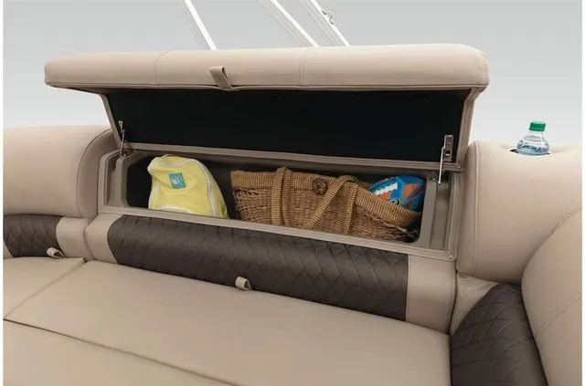 Slide: The Image of 2021 Sun Tracker Party Barge 20 DLX storage compartment with bags and water bottle. - 42