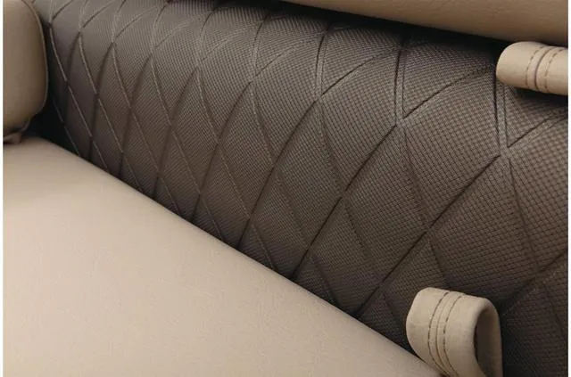 Slide: The Image of 2021 Sun Tracker Party Barge 20 DLX interior with diamond-patterned upholstery. - 47