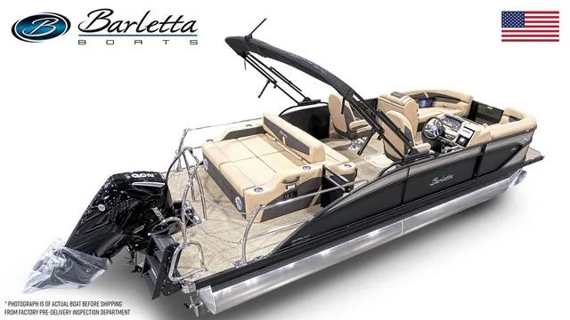 Slide: The Image of 2025 Barletta Boats Cabrio C22UC pontoon with sleek design and luxurious seating. - 4