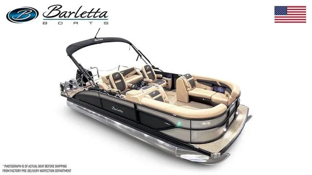 Slide: The Image of 2025 Barletta Boats Cabrio C22UC pontoon with luxurious seating and sleek design. - 5