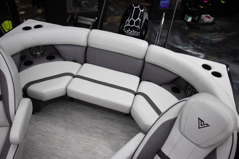 Slide: The Image of Luxurious seating in 2025 Viaggio Lago X-Q boat, featuring modern design and comfort. - 11