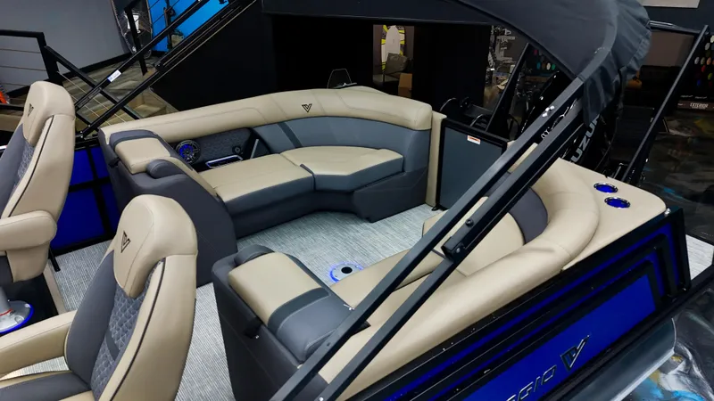 Slide: The Image of Luxurious interior of 2025 Viaggio Lago Z-U boat with beige seating and modern design. - 14