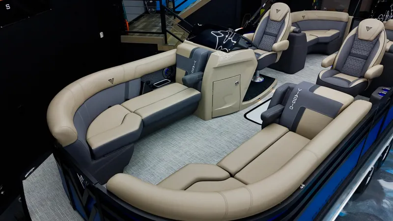 Slide: The Image of Luxurious 2025 Viaggio Lago Z-U boat interior with plush seating and modern design. - 25