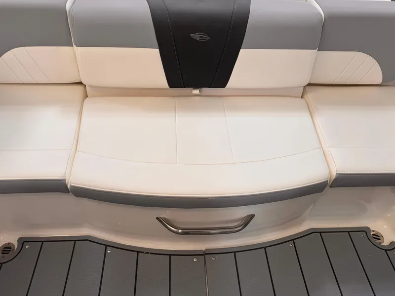 Slide: The Image of 2025 Chaparral 21 SSi OB boat seat with gray and white upholstery. - 38
