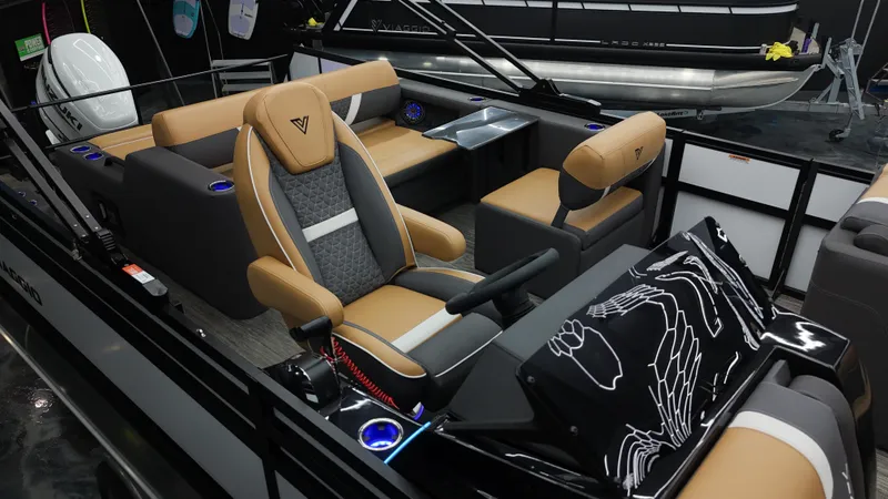 Slide: The Image of Luxurious 2025 Viaggio Lago Z-S boat interior with modern seating and sleek design. - 14