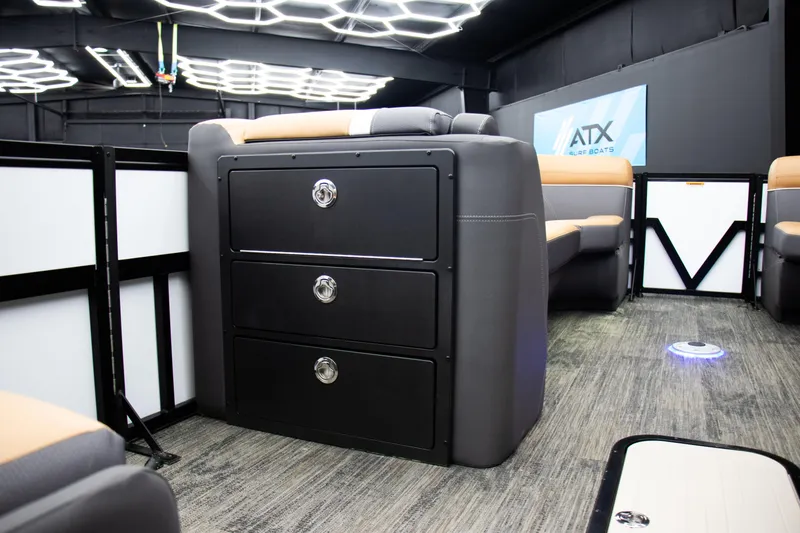 Slide: The Image of Luxurious interior of 2025 Viaggio Lago Z-S boat with modern seating and storage. - 21