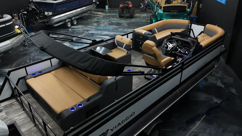 Slide: The Image of 2025 Viaggio Lago Z-S pontoon boat with luxurious seating and modern design. - 5