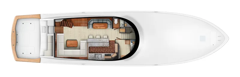 Slide: The Image of Top view of 2027 Viking 82 Convertible yacht interior layout. - 38