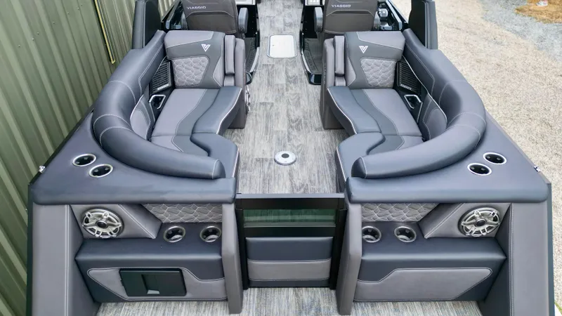 Slide: The Image of Luxurious 2025 Viaggio Diamante UWA boat interior with plush seating and modern design. - 10
