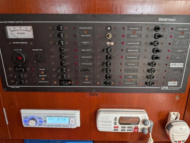 Slide: The Image of Electrical control panel on a 2003 Beneteau Oceanis 473 sailboat. - 21