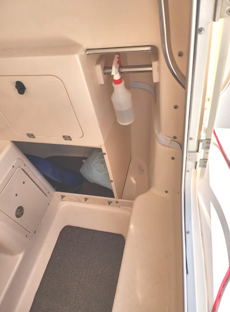 Slide: The Image of 2005 Grady-White Bimini 306 interior with storage compartments and cleaning supplies. - 42