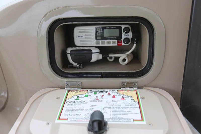 Slide: The Image of Marine radio compartment on 2003 Sea Ray 420 Sundancer boat. - 34