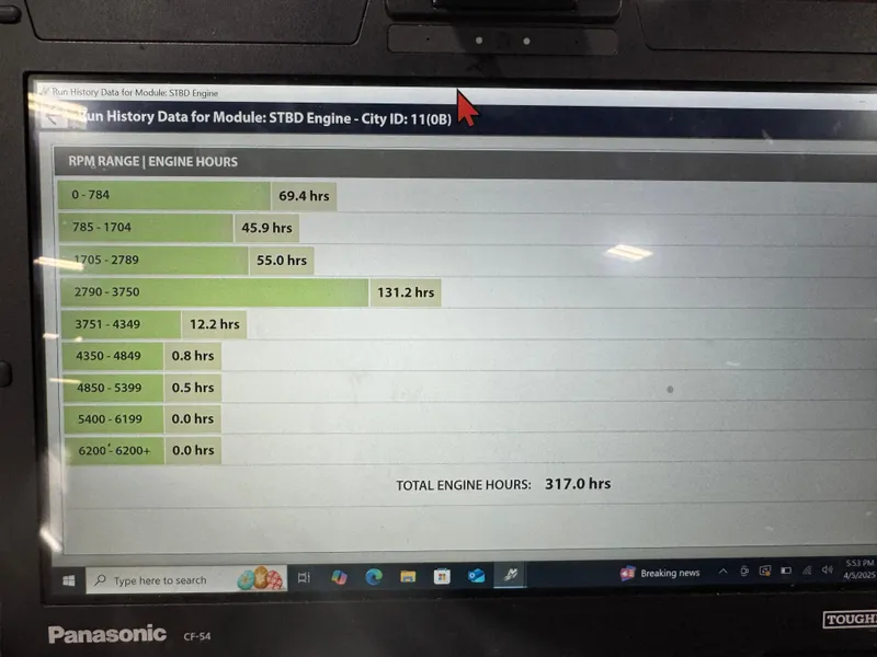 Slide: The Image of Engine run history data on Panasonic Toughbook for Godfrey 250 Monaco, 2020 model. - 15