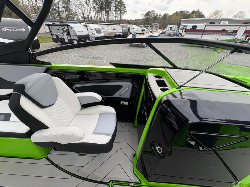 Slide: The Image of 2022 Yamaha Boats 255XD interior with sleek design and modern seating. - 17