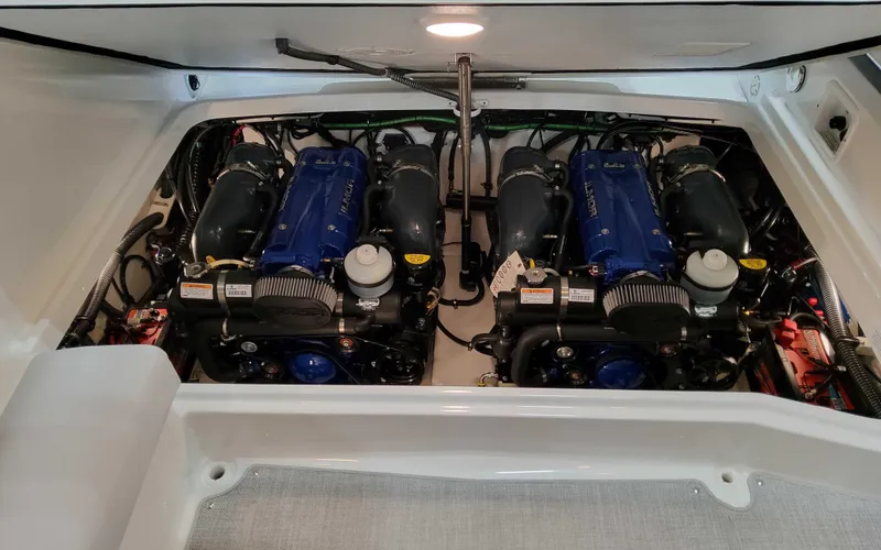 Slide: The Image of 2025 Formula 310 Bowrider engine compartment with dual powerful engines. - 8