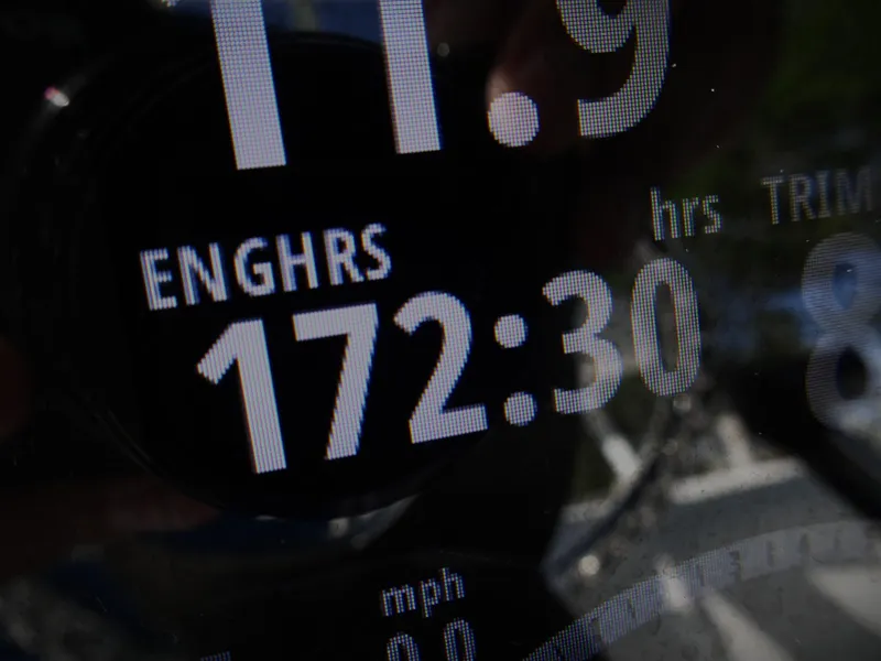 Slide: The Image of Close-up of Blazer Bay 2400 engine hours display showing 172:30 hours. - 18