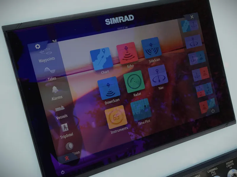 Slide: The Image of Touchscreen display on 2019 Blazer Bay 2400 boat with navigation and radar controls. - 19