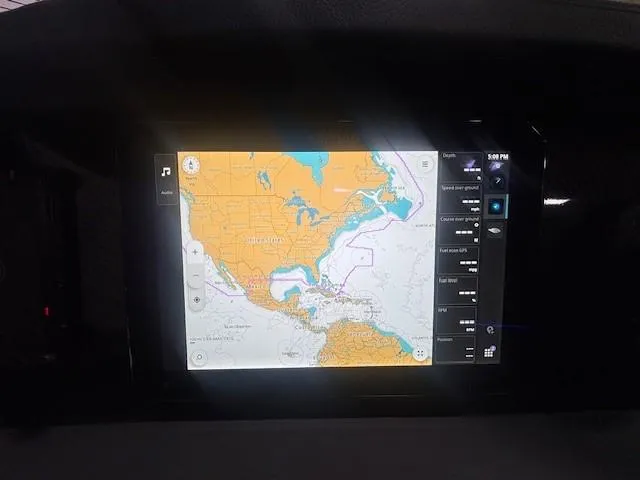 Slide: The Image of Navigation screen on 2025 Chaparral 2870 boat displaying a detailed map. - 32