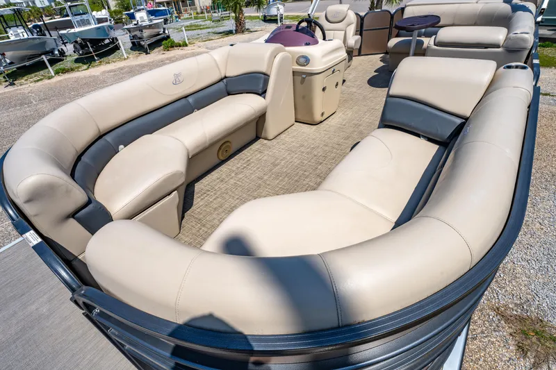 Slide: The Image of 2016 Misty Harbor 2285CS Biscayne Bay pontoon boat with spacious seating and modern design. - 8