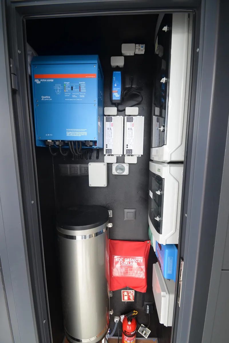 Slide: The Image of Electrical control panel inside La Mare Modern 11, 2024 model, featuring various components and safety equipment. - 38