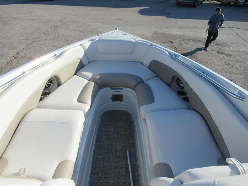 Slide: The Image of 2019 Crownline 285SS boat interior with spacious seating and modern design. - 10